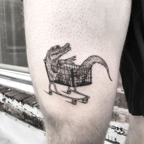 Clever Tattoos For Guys, Funny Animal Tattoos, Crocodile Tattoo Design, 000 Tattoo, Hai Tattoo, Alligator Tattoo, Crocodile Tattoo, Lettering Tattoos, House Tattoo