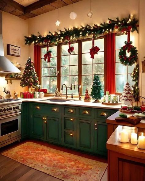 Cottagecore Kitchen, Cozy Christmas Decor, Christmas Bathroom, Creative Christmas Trees, Christmas Decor Inspiration, Christmas Kitchen Decor, Christmas Interiors, Christmas Themes Decorations, August 12