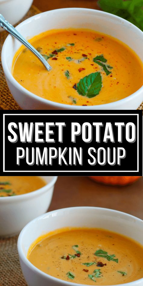 Pumpkin Soup Recipe Crockpot, Sweet Potato Pumpkin Soup, Soup Recipe Crockpot, Healthy Pumpkin Soup, Pumpkin Sweet Potato Soup, Sweet Potato Pumpkin, Pumpkin Soup Easy, Pumpkin Soup Healthy, Creamy Pumpkin Soup