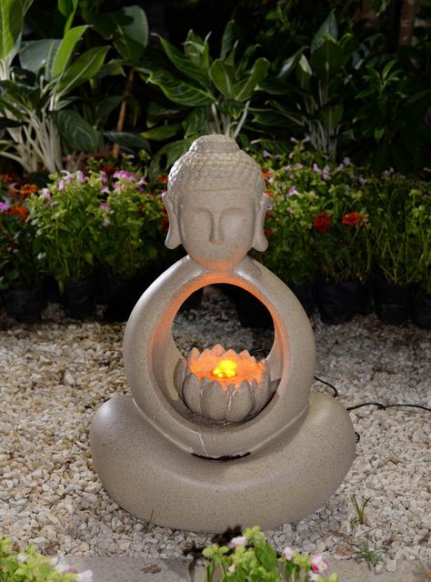 Buddha Clay Art, Buddha Water Fountain, Buddha Fountain, Large Outdoor Fountains, Buddha Garden, Garden Water Fountains, Pot Art, Buddha Artwork, Indoor Water Fountains