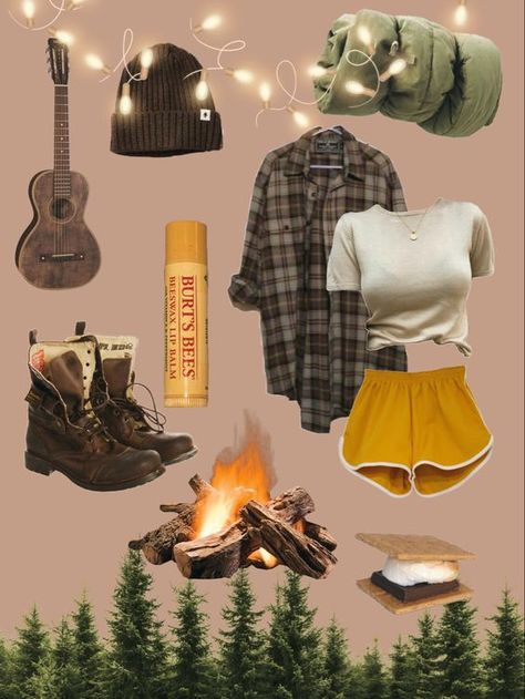 Camping Outfits Campingcore Outfits, Shein Outfits Granola, Camping Pajamas Aesthetic, Summer Campfire Outfit, Camp Core Aesthetic Outfits, Granola Core Aesthetic, Campcore Aesthetic Outfits, Grunge Granola Outfits, Granola Fashion Aesthetic