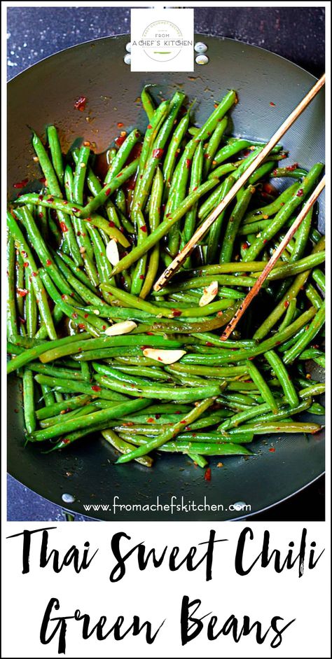 Chili Green Beans, Green Bean Recipes, Veggie Side Dishes, Green Vegetables, Sweet Chili, Asian Cooking, Vegetable Sides, Side Recipes, Veggie Sides