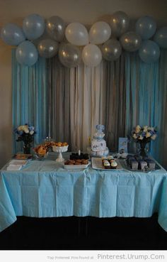 Baby Shower- Balloons & Streamers Backdrop! Saving all the pink and purple ballons from my sons bday for this Sonogram Picture Centerpiece, Streamer Backdrop, Christening Ideas, Idee Babyshower, Duck Baby, Birthday Stuff, Shower Bebe, Blue Elephant, Shower Themes