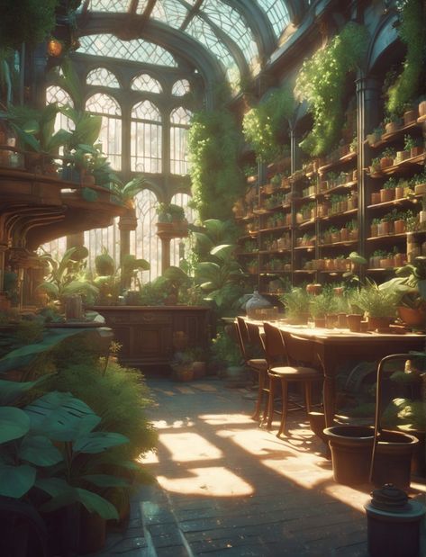 Herbology from harry potter by Erin Harrington - Playground Herbology Greenhouse, Herbology Harry Potter, Herbology Aesthetic, Magical Cafe, Ceres Planet, Ela Classroom Decor, Hufflepuff Girl, Harry Potter Herbology, Dramione Art