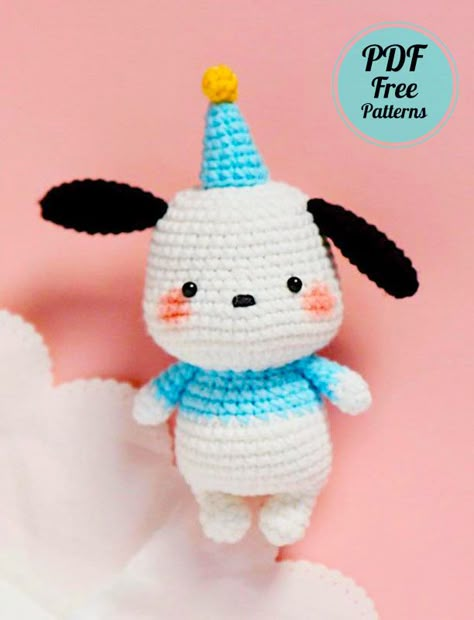 Crochet Pochacco Puppy PDF Amigurumi Free Pattern - Amigurumiday Crochet Pochacco, Giraffe Crochet, Japanese Crochet, Crochet Cat Pattern, Crochet Dolls Free Patterns, Pola Amigurumi, Kawaii Crochet, Crochet Amigurumi Free Patterns, Fun Crochet Projects