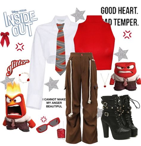 Inside out - Anger outfit Outfit | ShopLook Anger Outfits, Anger Inside Out Costume, Anger Inside Out, Inside Out Costume, Red Stone Bracelet, Hair Accessories Pins, Curated Outfit, Turtle Neck Crop Top, White Sunglasses