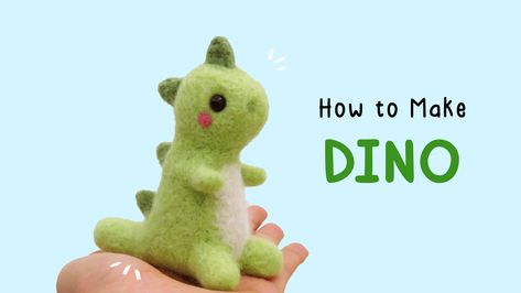 Let's make a dino from wool. I will guide you to learn about needle felting and it's really a perfect project for beginner! #needlefelt #needlefelting Dinosaur Needle Felt, Needle Felt Beginner, Dry Felting Projects, Free Needle Felting Patterns, Wool Felting Projects For Beginners, Needle Felting For Beginners, Needle Felting Beginner, How To Needle Felt For Beginners, Needle Felting Ideas For Beginners