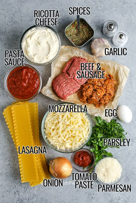 Easy Homemade Lasagna Recipe - Spend With Pennies Lasagna Recipe Tik Tok, Italian Lasagna Recipe Homemade, Beef Lasagna Recipe Ricotta, Lasagna Recipe With Ricotta And Sausage, How To Make Lasagna Step By Step, Lasagna Dinner Party Menu Ideas, Best Lasagna Recipe With Ricotta, Ingredients For Lasagna, Ricotta Lasagna Recipe