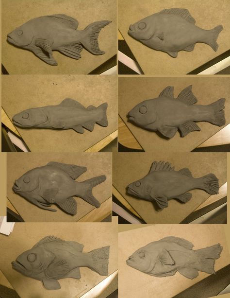 After finishing the head portion of I Remember , I went on to create the hanging fish. The fish will never actually hang; the strings will b... Clay Lesson, Clay Fish, Kids Clay, Pottery Animals, Sculptures Céramiques, Tanah Liat, Keramik Design, Fish Sculpture, Ceramic Fish