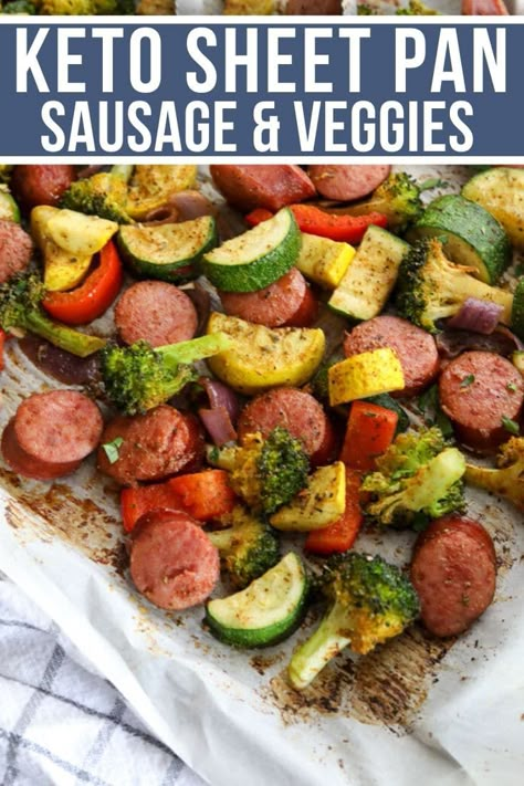 Sheet Pan Sausage And Veggies, Pan Sausage And Veggies, Keto Sheet Pan, Dinners Chicken, Sheet Pan Sausage, Pan Sausage, Sausage And Veggies, Dinners Healthy, Smoked Sausage Recipes