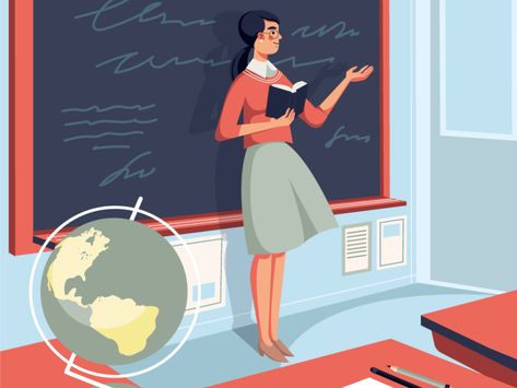 Teacher illustration by Anastasiya Melnikova on Dribbble Future Teacher Wallpaper Aesthetic, Teacher Wallpaper Aesthetic, Teacher Illustration, Teachers Illustration, Teacher Wallpaper, خريطة ذهنية, Teaching Drawing, School Illustration, Teacher Clipart