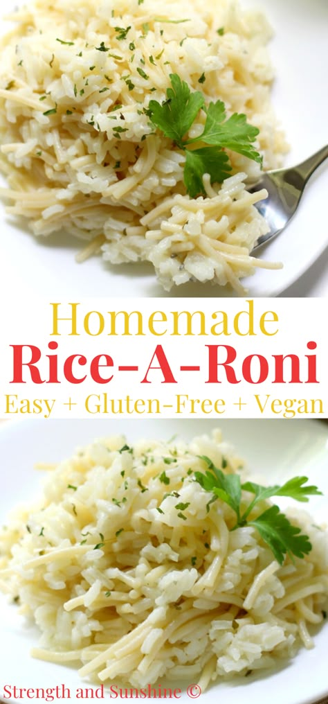 Homemade rice-a-roni copycat recipe that's gluten-free and vegan Dairy Free Rice Side Dishes, Rice Side Dish Recipes Dairy Free, Gluten Free For Picky Eaters, Gluten Free Pasta Side Dishes, Gluten Free Rice Side Dishes, Recipes With Rice A Roni, Soy Free Recipes Allergies, Gluten Free Dairy Free Side Dishes, Dairy Free Rice Recipes