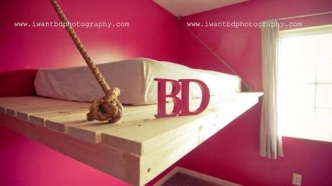 Diy Twin Bed, Hanging Daybed, Loft Bed Plans, Diy Loft Bed, Diy Bunk Bed, Hanging Beds, Bunk Bed Designs, Floating Bed, Twin Loft Bed