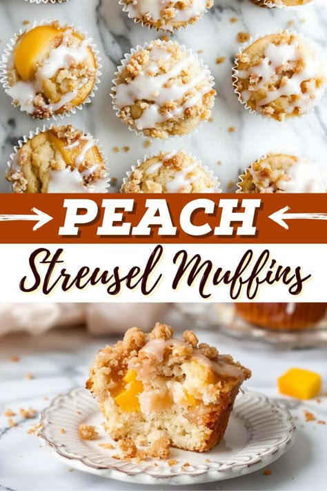 Best Fresh Peach Recipes, Breakfast Recipes With Peaches, Peaches For Breakfast, Breakfast Loafs, Desserts With Peaches, Peach Streusel Muffins, Peach Brunch, Peach Muffins Easy, Peach Breakfast Recipes