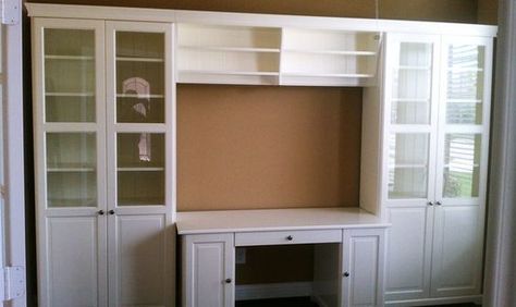 Hemnes Desk, Hemnes Office, Google Search, Office Playroom Combo, Hemnes Storage, Desk Hemnes, Duncans Desks, Storage Units Hemnes Desk, Target Table, Desk Ikea, Desk Wall Unit, Home Office Built Ins, Office Built Ins, Bookcase With Glass Doors, Desk Bookshelf, Ikea Bookshelves