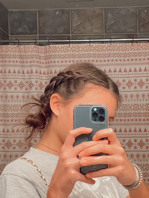 French Braid To Low Bun, Sporty Low Bun Hairstyles, Low Dutch Braid, Dutch Braid Aesthetic, Messy Dutch Braids Tutorial, French Braid Space Buns Low, Dutch Braids Into Low Bun, Perfect Dutch Braids, Messy Dutch Braids