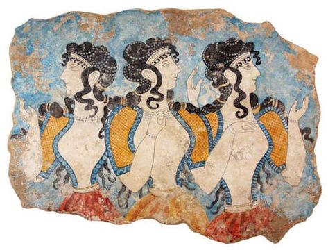 Minoan Fresco, Minoan Culture, Roman Painting, Minoan Art, Elegant Gowns, Ancient Greek Art, Ancient Paintings, Delicate Necklaces, Blue Artwork