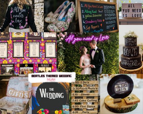 All you need is love; beautiful Beatles themed wedding for the music lovers. Beatles Themed Wedding, Beatles Wedding, Candle Centerpiece, Sgt Pepper, Joni Mitchell, Future Wedding Plans, Yellow Submarine, Table Arrangements, Record Player