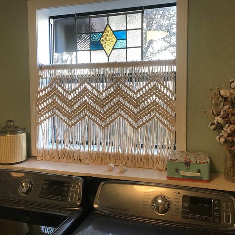 Macrame zigzag valance, kitchen window curtain, macrame wall hanging Valance Kitchen Window, Curtain Macrame, Boho Wedding Backdrop, Modern Macrame Wall Hanging, Curtain Store, Macrame Headboard, Modern Mediterranean, Bohemian Curtains, Macrame Table Runner