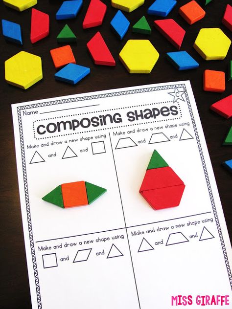 Awesome ideas for teaching how to compose shapes to make a new composite shape Composing Shapes Kindergarten Free, Comparing 2d And 3d Shapes Kindergarten, Composing Shapes, Kindergarten Geometry, Math Shapes, Composite Shapes, Shapes Kindergarten, Teaching Shapes, 2d And 3d Shapes