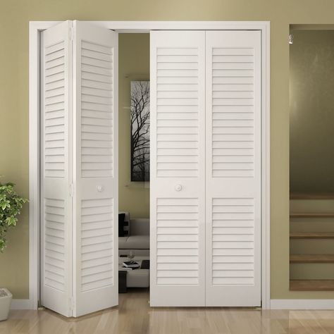 RELIABILT 36-in x 80-in White Louver Prefinished Pine Wood Closet Bifold Door Lowes.com Doors For Laundry Room, Entry Way Shoe Storage, Hallway Closet Doors, Closet Door Alternatives, Entry Way Shoe, Closet Door Alternative, Mirror Entry, Concertina Doors, Folding French Doors