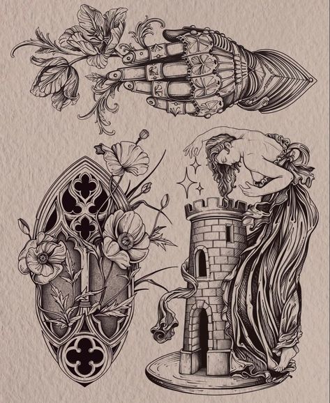 Dark Victorian Tattoo, Folk Lore Tattoo, Medieval Sleeve Tattoo, Gothic Half Sleeve Tattoo, Gothic Medieval Tattoo, Engraver Tattoo, Gothic Blackwork Tattoo, Mid Evil Tattoos, Filligree Tattoos