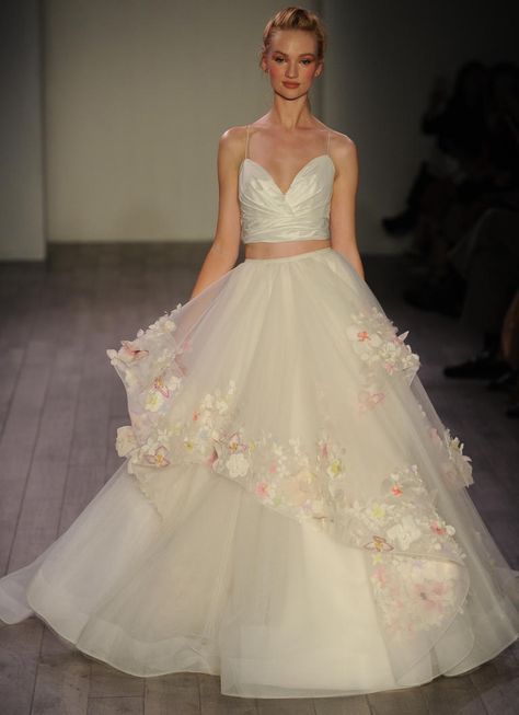 Hayley Paige Fall 2016 two piece wedding dress with floral appliqués | https://www.theknot.com/content/hayley-paige-wedding-dresses-bridal-fashion-week-fall-2016 Hailey Paige Wedding Dress, Wedding Dresses For Fall, Haley Paige, Butterfly Wedding Dress, Paige Wedding Dress, Hayley Paige Bridal, 2 Piece Wedding Dress, Winter Wedding Gowns, Hayley Paige Wedding