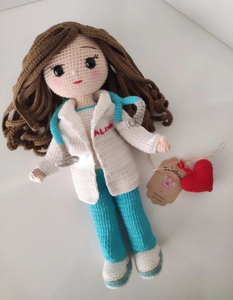 Crochet Nurse Doll Pattern Free, Nursing Crochet, Nurse Crochet, Crochet Doctor, Doctor Doll, Gift For Doctor, Crochet Sewing, Crochet Business, Gift For Nurse