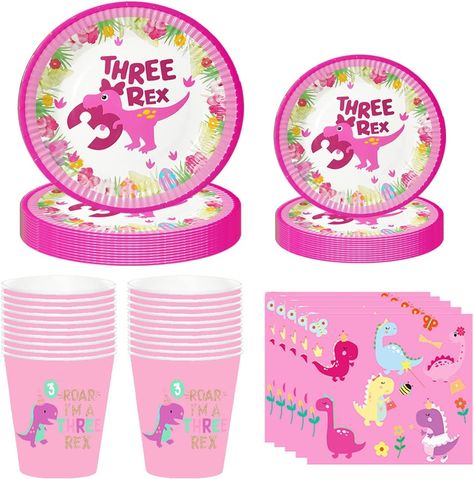 PRICES MAY VARY. 🎉 ROARING FUN: Celebrate your little girl's 3rd birthday with our adorable pink dinosaur plates and napkins set! 🌈 MAGICAL THEME: Transport your guests to a world of fun and excitement with our "Three Rex" party supplies for girls' 3rd birthday parties. 🦕 DINO-MITE DECORATIONS: Make her birthday bash unforgettable with our charming dinosaur-themed party supplies. 🎁 ALL-IN-ONE SET: Our girl's dinosaur birthday party package includes plates, napkins, and cups for easy party pl Dinosaur 3rd Birthday Party, 3 Rex Birthday, Dinosaur 3rd Birthday, Pink Dinosaur Party, Dinosaur Birthday Decorations, Girl Dinosaur Party, Girl Dinosaur Birthday, Girls 3rd Birthday, Dinosaur Party Supplies