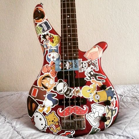 my sticker bass guitar yamaha rbx 170 Stickers On Bass Guitar, Bass With Stickers, Bass Guitar Stickers, Yamaha Bass, Yamaha Acoustic Guitar, Acoustic Guitar Chords, Band Au, Guitar Stickers, Learning Guitar