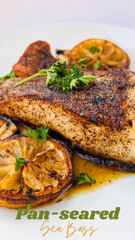 Pan-seared Sea Bass recipe Pan Fried Sea Bass Recipes, Striper Bass Fish Recipes, Pan Seared Sea Bass Recipes, Seabass Recipe Pan Seared, Sea Bass Recipes Pan Seared, Seabass Fillet Recipe, Sea Bass Recipes Baked, Chilean Sea Bass Recipe Pan Seared, Sea Bass Recipes Healthy