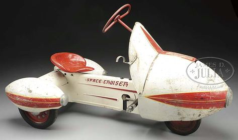 Space Cruiser pedal Vespa Design, Rocket Car, Space Cruiser, Toy Pedal Cars, Pedal Tractor, Vintage Pedal Cars, Bumper Cars, Car Jokes, Pedal Car