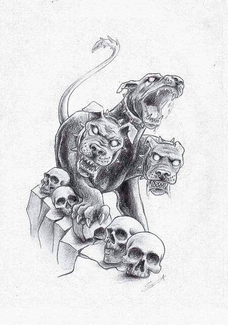 Cerberus tattoo Cerberus Greek Mythology, Cerberus Tattoo, Hades Tattoo, Greek God Tattoo, Tier Tattoo, Greek Mythology Tattoos, God Tattoos, Mythology Tattoos, Medusa Tattoo