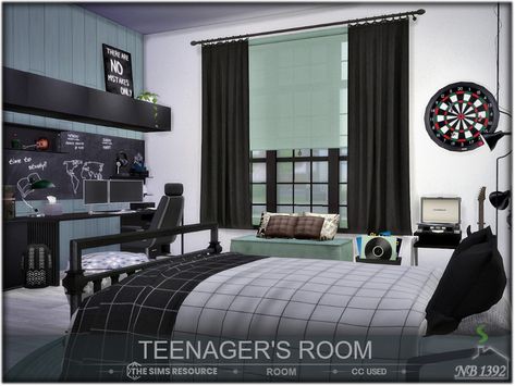 The Sims Resource - Teenager's Room (CC only TSR!) College Boy Bedroom, Home Office Shelves, Home Office Cabinets, Sims 4 Bedroom, Office Shelf, Teenage Room, Sims 4 Teen, Teenager's Room, Living Books