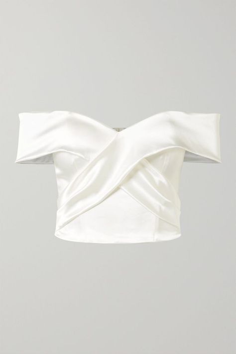 Halfpenny London Kelly Off-the-Shoulder Stretch-Duchesse Satin Bustier Top Satin Bustier Top, Sustainable Wedding Dress, Halfpenny London, Jimmy Choo Clutch, Charo Ruiz, Satin Bustier, Top Bustier, Wedding Day Jewelry, Shoulder Stretch