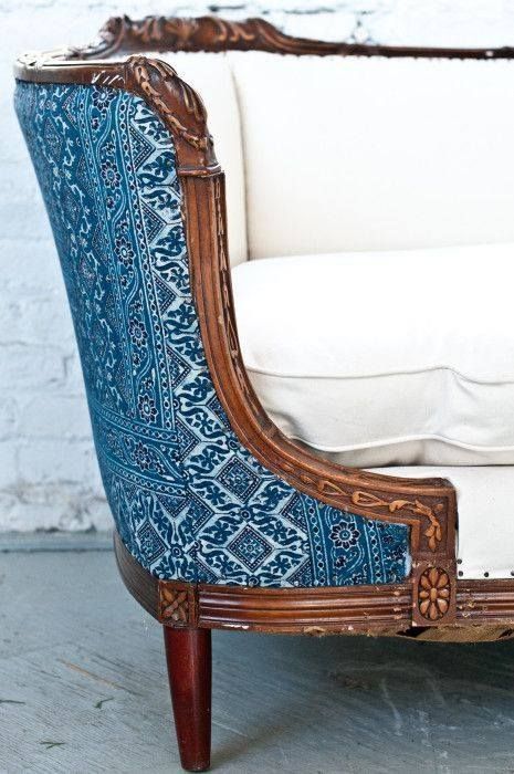 Unique couch with teal and wood accent Sofa Overstock, Antique Couch, Furniture Images, Overstock Furniture, Antique Sofa, Furniture Refinishing, Upholstered Chair, Recliner Sofa, Settee