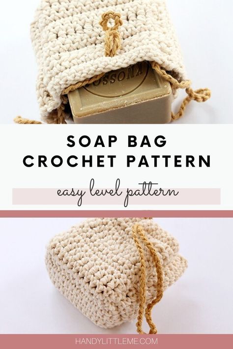 Crochet Soap Bag Pattern {Easy + Quick!} | Handy Little Me Crochet Soap Bag, Crochet Soap Saver, Crochet Bathroom, Bag Crochet Pattern, Soap Bag, Blogger Inspiration, Bag Pattern Free, Crochet Pouch, Crochet Shop