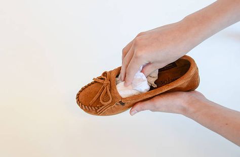 How to Protect and Clean Your Mocs | Minnetonka Moccasin | Minnetonka Moccasin Clean Suede Shoes, Minnetonka Slippers, Minnetonka Moccasins, Suede Moccasins, Leather Cleaner, Moccasins Slippers, Leather Moccasins, Soft Bristle Brush, Clean Shoes