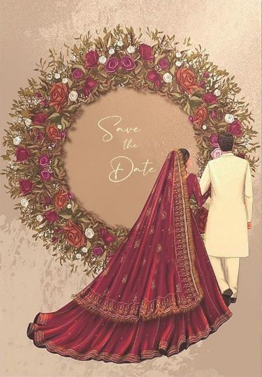 Wedding Illustration Card, Couple Illustration Wedding, Bride And Groom Cartoon, Wedding Couple Cartoon, خواتم خطوبة, Wedding Card Design Indian, Muslim Wedding Cards, Indian Wedding Invitation Card Design, Wedding Caricature