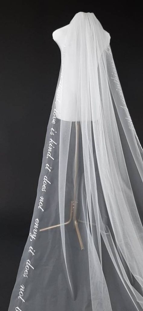 Veil With Embroidery, Christian Wedding Veil, Personalized Veil, Veil Embroidery, Vail Wedding, Wedding Veils With Writing, Veil Name Embroidery, Veil Embroidery Words, Long Embroidered Veil