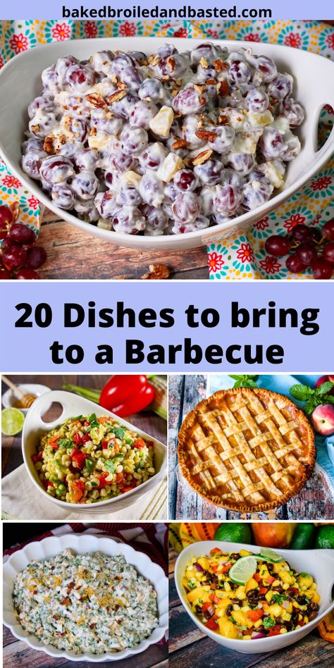 This collection of recipes has appetizers, classic BBQ sides and salads, and sweet summer desserts. This is a one stop shop for all of those things you want to make for a BBQ.  #BBQsides, #summersides, #BBQ Side Dishes Bbq Parties, Barbecue Potluck Dishes, Summer Bbq Potluck Ideas, Recipes For Cookouts Parties, Bbq Deserts Ideas Summer, Cookout Casseroles, Sides To Take To A Bbq, Cold Bbq Side Dishes For A Crowd, Bbq Meat Ideas Barbecue