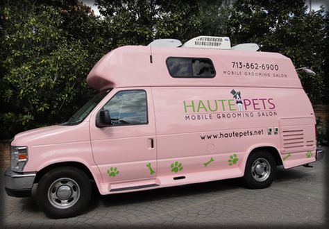 -Repinned-Haute Pets Mobile Grooming Salon for Dogs and Cats in Houston, Texas. Mobile Pet Grooming Ideas, Mobile Grooming Van Interior, Mobile Dog Grooming Camper, Mobile Pet Grooming Van, Dog Grooming Van, Dog Groomer Humor, Mobile Vet, Dog Daycare Business, Dog Transport