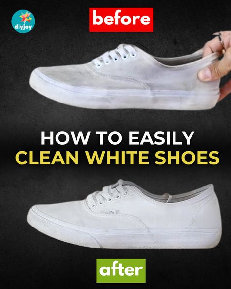 Wondering how to whiten your favorite pair of white shoes? Here's an easy and effective way to clean them and make them white again. Clean White Cloth Shoes, How To Whiten White Canvas Shoes, Keep White Shoes White, Make White Shoes White Again, Tennis Shoe Cleaning Hacks, Make Shoes White Again, How To Wash White Shoes In Washer, Cleaning White Canvas Sneakers, How To Whiten Shoes Sneakers