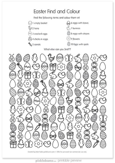 Easter Find and Colour Activity - free printable fun! Find And Color, Printable Easter Activities, Easter Puzzles, Easter School, Easter Worksheets, Worksheet For Kids, Easter Printables Free, Easter Colouring, Hidden Pictures