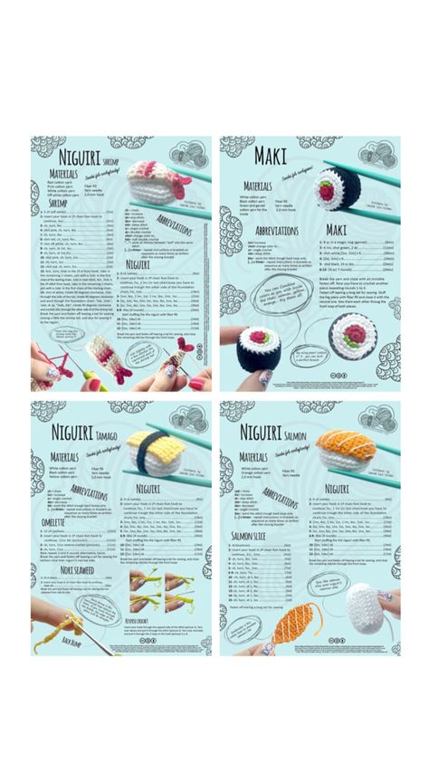 Crochet Sushi Crochet, Crochet Sushi, Sushi Pattern, Crochet Fruit, Cute Crochet, Crochet Projects, Frozen, Amigurumi, Crochet Patterns