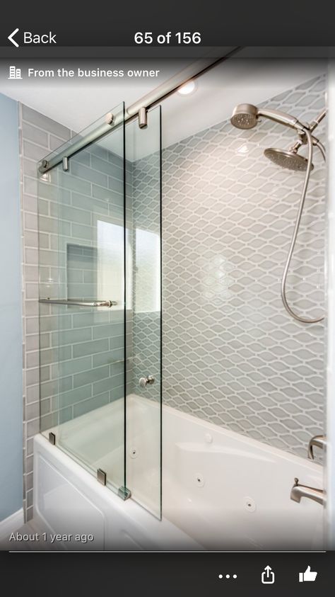 Deep Tub Shower Combo Small Bathrooms, Bath Tub With Glass Enclosure, Bathroom Jacuzzi Tub Ideas Glass Showers, Bathtub Partition, Glass Enclosure Tub, Bathtub With Glass Door Half Walls, Bath Tub Sliding Glass Door, Sliding Glass Door Tub Shower, Bathtub View