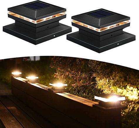 Solar Caps For Fence Posts, Fence Post Lighting Ideas, Deck Pathway, Fence Post Lights, Post Cap Lights, Deck Post Lights, Outdoor Yard Ideas, Solar Light Bulb, Lights For Patio