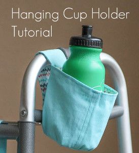 Portable Hanging Cup Holder - Instead of trying to carry your drink while your hands are full, you can attach this DIY cup holder with ease. The nifty Velcro strap and sturdy fabric hold your drink in place while you're on the go. Walker Caddy, Walker Bags, Nursing Home Gifts, Melly Sews, Walker Accessories, Walker Bag, Wheelchair Accessories, Creative Sewing, Diy Cups