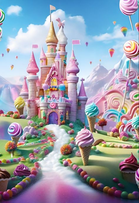 Candyland Floor Squares, Candy Castle Candyland, Candy Land Wallpaper, Candyland Background, Candyland Castle, Candyland Aesthetic, Candyland Art, Candy Land Background, Candy Landscape