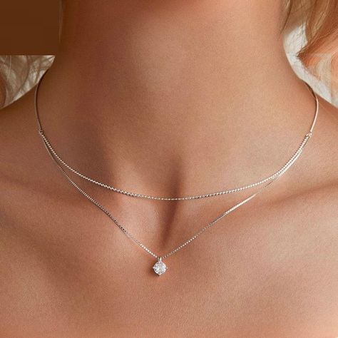 Layered Jewelry Silver, Double Necklace Silver, Minimalist Necklace Silver, 17 Birthday, Necklace Combo, Silver Necklace Simple, Double Layer Necklace, Birthday Inspo, Layered Necklaces Silver